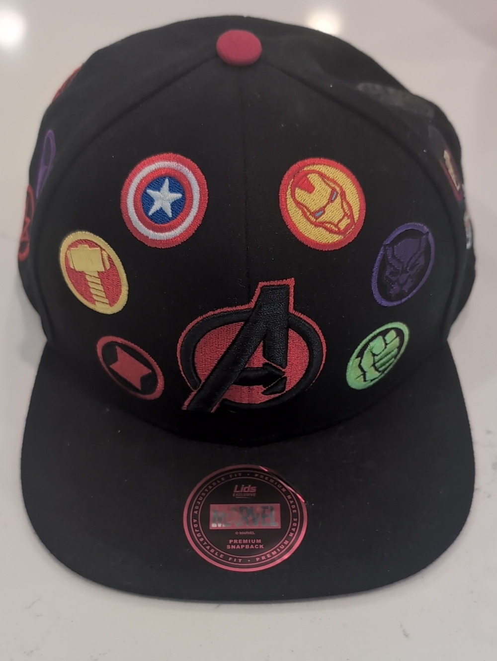 Marvel Kids Black Snapback Hat with Multicolor Avengers Patches